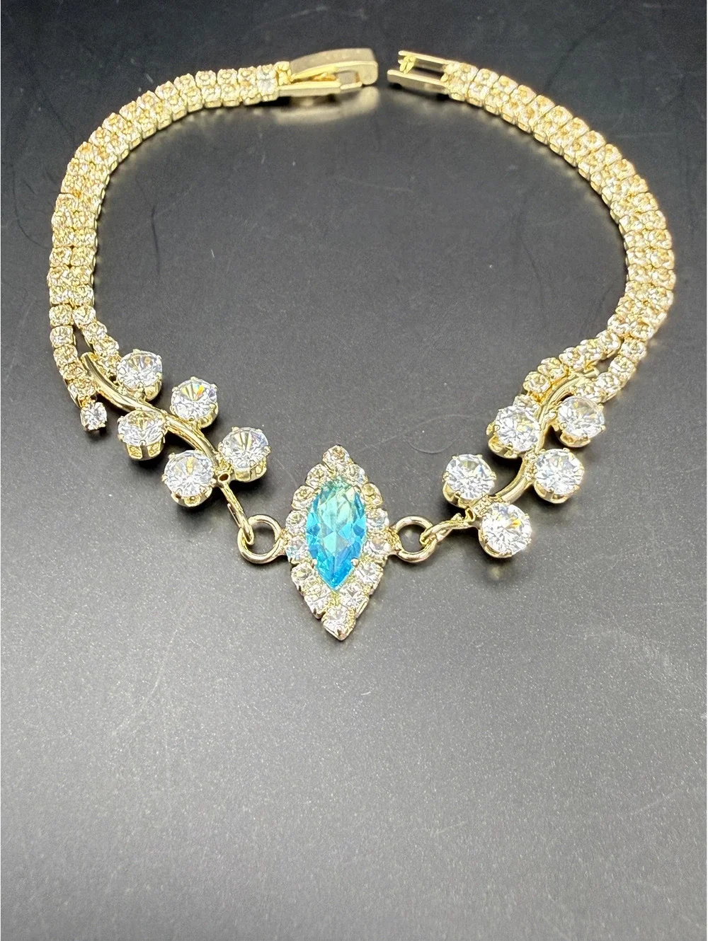 candy+clover elegant aqua marquise vine gold tone statement bracelet